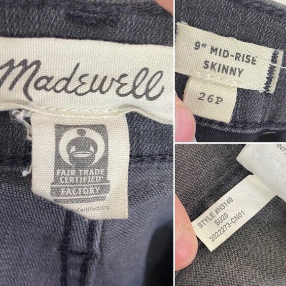 Madewell Mid Rise Skinny Jeans Black Sea Size 26 Petite Distressed Ripped Denim - Picture 7 of 12